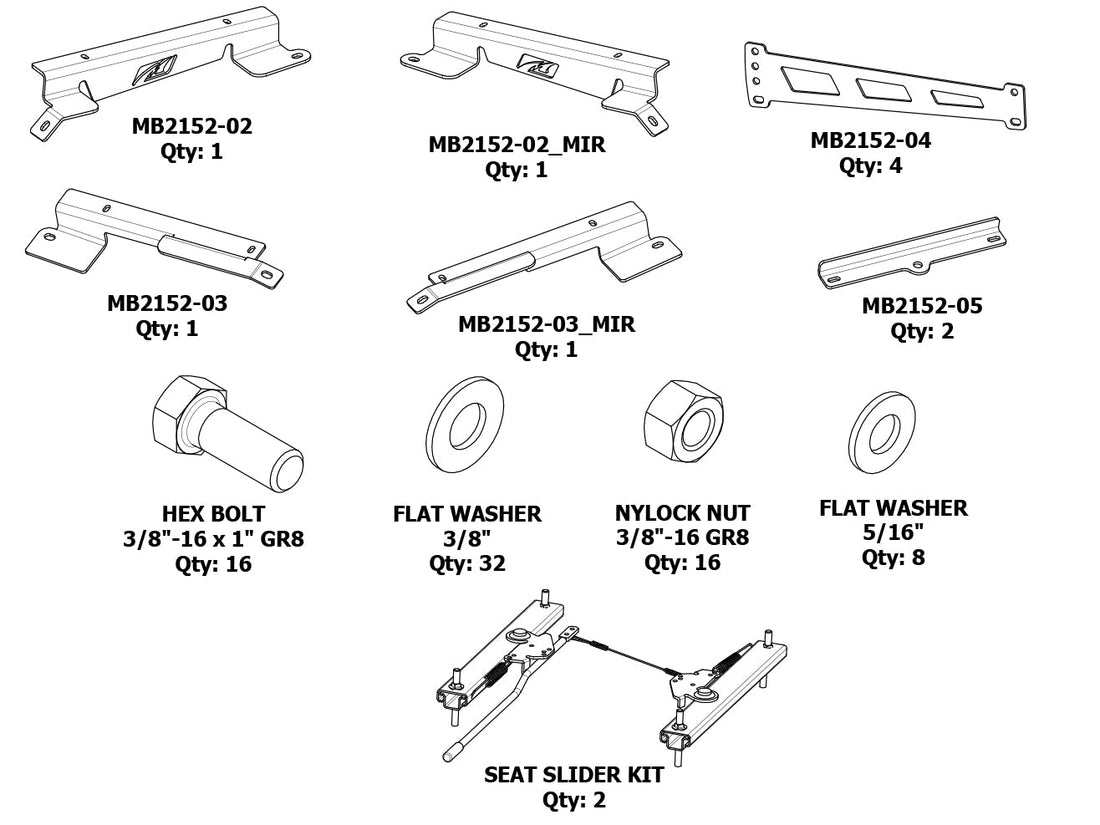 Adjustable Front PRP Seat Mounts for Jeep JL